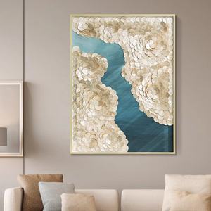 Panneau mural de luxe artisanal en nacre bleue et or, vente en gros directe usine, pour salon de villa contemporaine - Product Image 2