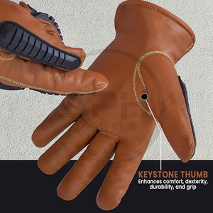 Custom Genuine <b>Leather</b> Work <b>Gloves</b> Heavy Duty Impact <b>Gloves</b> with Reinforced Knuckle Finger Protection OEM ODM Private Label - Product Image 6