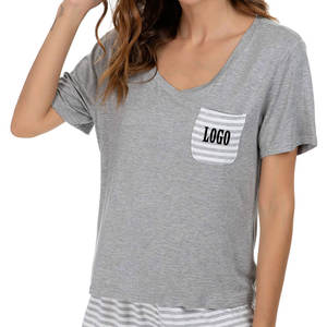 Ensemble t-shirt et short surdimensionné pour femme avec short rayé / Prix usine pour les acheteurs en gros, service OEM avec logo personnalisé - Product Image 3