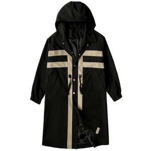 Manteau long à capuche noir pour femme, imperméable, coupe-vent, décontracté, avec blocs de couleur - Product Image 2