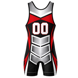 Traje de Lucha Sublimado Rojo y Negro para Hombre, Uniforme Deportivo de Poliéster para Entrenamiento y Rendimiento - Product Image 3