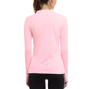 Women Pink Long Sleeve <b>Zipper</b> Sport <b>Top</b> Slim Fit Quick Dry Knitted Stand Collar Workout Shirt Spring Summer - Product Image 3