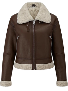 Women's Faux Shearling Cafe Racer Moto <b>Jacket</b> Thick Fur Lined Genuine <b>Leather</b> Coat Breathable Lightweight <b>Winter</b> Outerwear - Product Image 6
