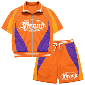 Custom Windbreaker Shorts Suits Hooded Jacket Men Zip up Nylon <b>Waterproof</b> Solid Color Windbreaker Short <b>Set</b> - Product Image 4