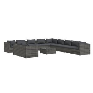 Ensemble de salon de jardin en rotin PE gris avec acier thermolaqué, plastique et verre - Meubles d'extérieur durables - Product Image 2
