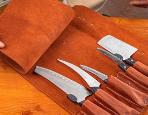 High Quality Durable Genuine Leather Classic Portable Lightweight Knife Roll Set 4-6 Compartments for Travel Knife Protection - Product Image 4