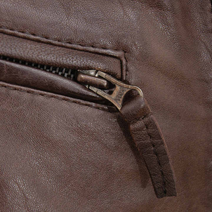 Chaqueta de Cuero Genuino de Vaca para Hombre, Color Marrón, Corte Ajustado, Cierre de Cremallera, Estilo Motero, para las Cuatro Estaciones - Product Image 3