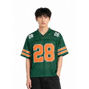 เสื้อฟุตบอลอเมริกันสีเขียวตาข่ายหมายเลข 28 พิมพ์ลายสีส้ม คอกลม แขนสั้น ระบายอากาศได้ดี ทรงหลวม ใส่ได้ทั้งชายและหญิง - Product Image 3