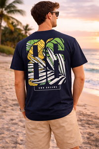 เสื้อยืดโอเวอร์ไซส์สีน้ำเงินกรมท่าสำหรับผู้ชาย พิมพ์ลายพระอาทิตย์ตกดิน สไตล์ชายหาดฤดูร้อน ผ้าฝ้าย สตรีทแวร์ ลำลอง ทรงหลวม รับสกรีนโลโก้ - Product Image 2