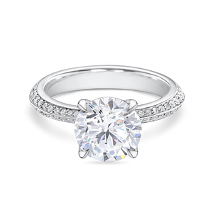 Bague de fiançailles solitaire ronde éblouissante avec diamant de laboratoire de 1+ carat et bande pavée |   Or jaune, blanc, rose et platine 18 carats - Product Image 1