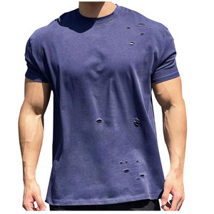 เสื้อยืดสไตล์สตรีทแวร์ แขนสั้น คอกลม ผ้าฝ้าย 100% น้ำหนักเบา สไตล์ดิสเทรส สำหรับฤดูร้อน รับผลิตแบบ OEM มีจำหน่าย - Product Image 6