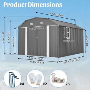 Capanno da Giardino Robusto 3x3,6 m Grigio, Resistente alla Ruggine, in Acciaio, con Kit Telaio per Pavimento - Product Image 2