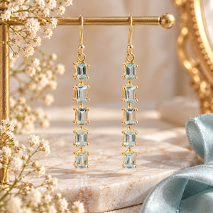 Boucles d'oreilles pendantes en topaze bleue de qualité supérieure, en argent sterling 925 plaqué or 18 carats, faites à la main, cadeau de mariage classique pour elle - Product Image 2