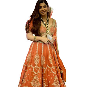 Лучшая современная легкая ткань из искусственного жоржета для праздничных и свадебных лехенга-чоли в насыщенных цветах, подходящая для зимы и лета. - Product Image 1