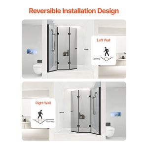51 In. W X 56 In. H porta doccia con cerniera pieghevole senza cornice 1/4 vetro temperato a 180 gradi con Design pieghevole rotante porta doccia - Product Image 4
