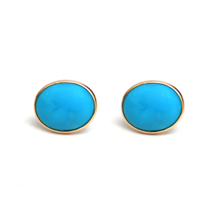 Natural Turquoise Oval Stud <b>Earrings</b> in Solid 14K Yellow Gold Bezel Set Gemstone Cabochon <b>Posts</b> – Luxury December Birthstone - Product Image 3