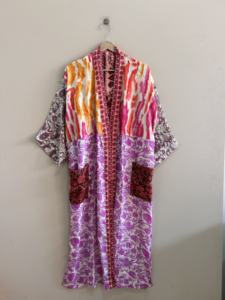 Boho Style Women's Silk Kimono Indian Patchwork Robe Perfect Vacation Wear Nightwear V-neck - Product Image 4