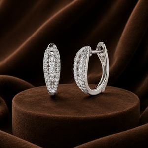 Round Diamond Hoop Earrings Double Row Moissanite Stone Plated Yellow <b>Gold</b> Women's <b>Huggie</b> Earrings for Wedding Party - Product Image 4