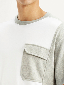 Camiseta de Manga Corta para Hombre, Cuello Redondo, Color Blanco y Gris, Corte Regular, Informal, de Algodón Tejido, Diseño Sólido, con Detalle de Bolsillo - Product Image 4
