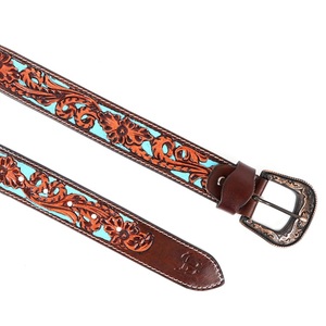Ceinture en cuir marron de qualité export pour hommes et femmes, style western, avec gravures florales sculptées à la main, pour cow-boy et cow-girl, à prix abordable - Product Image 3