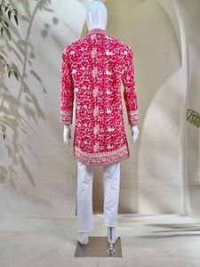 Conjunto de Kurta Pathani de Seda Rosa para Hombre, Túnica Larga Tradicional India-Pakistaní con Pantalones a Juego, para Bodas, Graduaciones, Diwali, Secado Rápido - Product Image 6