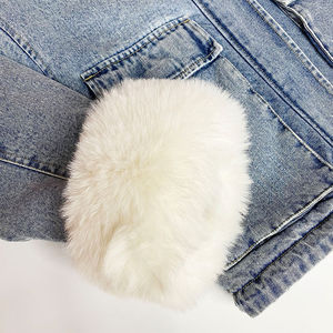 High Quality Women's Denim Bomber Jacket With Fur Collar And Cuffs <b>Winter</b> Warm <b>Thick</b> Solid Color Windproof Denim Short <b>Coat</b> - Product Image 3