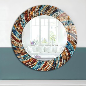 Colorful Round Tempered Glass Wall <b>Mirror</b> Handmade <b>Crystal</b> Glass with Mosaic Look for Living Room & Bathroom From REHMAN CRAFT - Product Image 2