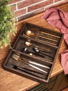 Moderno y Duradero Porta Utensilios de Madera de Tres Niveles, Organizador de Cubiertos, Soporte para Cucharas, Tenedores y Cuchillos, Caja de Almacenamiento para Encimera de Cocina - Product Image 6