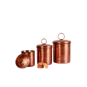 ชุดกระป๋องเก็บอาหารทองแดงแท้ทำมือ ดีไซน์วินเทจแบบตอกลาย ปิดผนึกแน่นสนิท เป็นมิตรกับสิ่งแวดล้อม เหมาะสำหรับชาและกาแฟ - Product Image 3