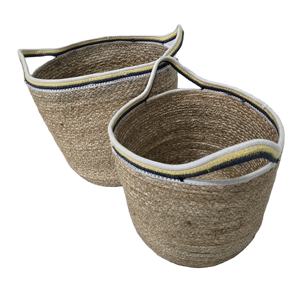 Handle-Wired Seagrass <b>Woven</b> Flower <b>Basket</b> Planter Circle-Shaped Living Room Floor Standing Storage for Balcony Garden Decoration - Product Image 1