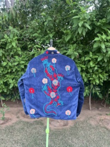 Veste en velours bleu marine pour femme, broderie florale colorée en velours, faite à la main, style ethnique bohème, doublure en coton, veste de boutique tendance - Product Image 5