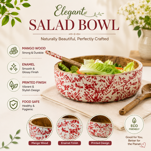 Elegante Tazón para Ensalada de Madera de Mango con Estampado Esmaltado, Apto para Alimentos, Hecho a Mano, para Ensaladas, Frutas, Pasta, Bocadillos, Cocina y Comedor - Product Image 5
