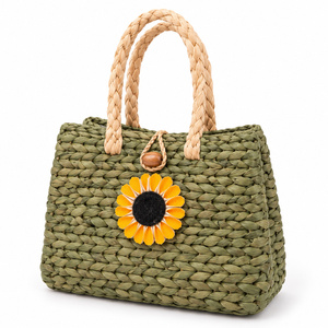 Sac à main personnalisé en jacinthe d'eau tressée, motif floral ajouré, fait main, avec deux poignées en bambou et fermeture éclair pour femme - Product Image 3