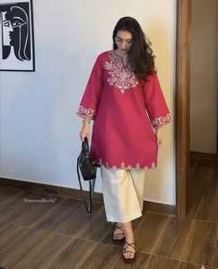 Conjunto de Kurta y Salwar de Algodón Bordado Amarillo, Transpirable, Holgado, de Verano, para Mujer, Estilo Étnico - Product Image 3