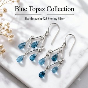 Boucles d'oreilles pendantes en forme de goutte de topaze bleue, argent sterling 925 plaqué rhodium, bijoux élégants faits à la main, cadeau - Product Image 2