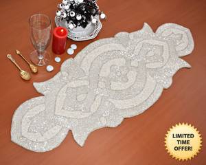 Chemin de table brodé à la main avec perles, sets de table floraux, linge de table personnalisé pour la maison, les mariages, les hôtels, les banquets - Product Image 2
