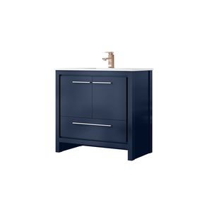 Blu Navy 36 In. W X 20 In. Vanità da bagno con piano in marmo coltivato e rubinetto oro rosa Set da bagno vanità - Product Image 4