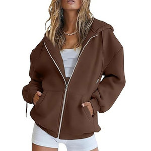Vente en gros Sweat à capuche zippé intégral en polaire douce, coupe oversize à épaules tombantes, pour femme, idéal pour l'entraînement et le fitness - Product Image 4