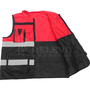 Gilet de sécurité haute visibilité Relevo rouge et noir, réfléchissant, en polyester respirant, vêtement de travail unisexe, style classe, léger avec poches - Product Image 3
