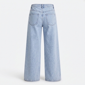 Pantalones Vaqueros de Cintura Alta y Pierna Ancha, Color Sólido, Lavado Arena, Corte Holgado, Estilo Casual, Tela de Algodón, para Otoño, ODM OEM - Product Image 2