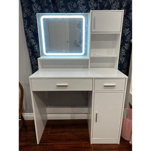 Grande Toeletta con Cassetti e Specchio con Striscia LED, 3 Livelli di Stoccaggio, 3 Modalità di Illuminazione Regolabili - Product Image 2