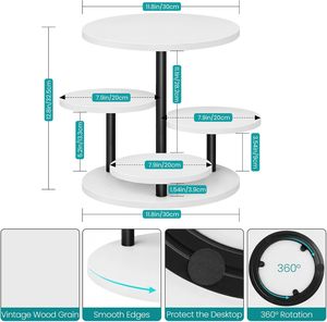 Soporte giratorio de madera de 3 niveles para cupcakes con logotipo personalizado blanco, torre giratoria para exhibir pasteles para fiestas de postres, hoteles, venta al por mayor - Product Image 5