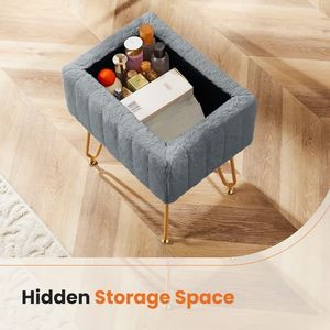 Panca da Palestra con Contenitore, Pouf Quadrato in Morbida Pelliccia Sintetica, Poggiapiedi Moderno Regolabile - Product Image 4
