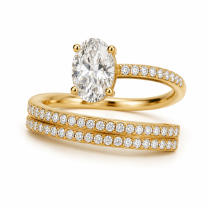 Bague de fiançailles et de mariage ovale solitaire enveloppante, tendance, en or massif 14K, avec diamant de laboratoire et double pavé, bijoux personnalisés OEM - Product Image 4