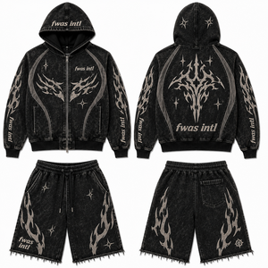Conjuntos de Ropa para Hombre, Diseño de Lujo, Verano, Lavado Ácido, Sudadera con Cierre y Pantalones Cortos, Conjuntos Deportivos Personalizados al por Mayor - Product Image 5
