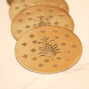 Royal Lotus Meadow Brass <b>Coaster</b> Set Handcrafted Premium Round <b>Drink</b> <b>Coasters</b> Heat Resistant Table Protector Elegant Gift - Product Image 3