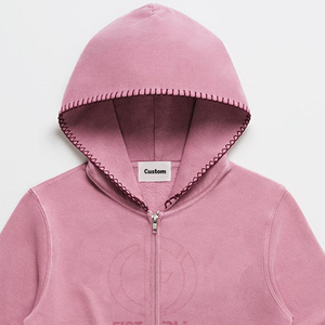 Sweat à capuche court en molleton doux, imprimé et brodé sur mesure (OEM/ODM), avec surpiqûres contrastées, 100% coton, hiver - Product Image 4
