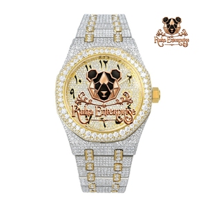 <b>Mens</b> Luxury Moissanite Diamond Stainless Steel <b>Watch</b> with Stone Dial Quartz Movement and Metal - Product Image 1