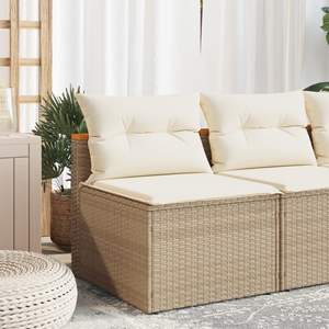 Divani Beige 2 pezzi senza braccioli in Poly Rattan con cuscini Set di mobili da giardino - Product Image 3