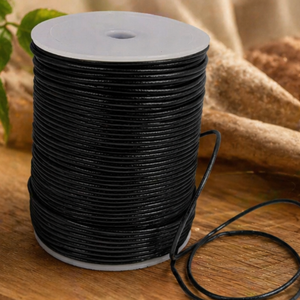 Premium Black Leather Cord 1mm Thickness | Thin Round Genuine Leather <b>String</b> for Jewelry Making, Necklace, <b>Bracelet</b> & DIY Crafts - Product Image 1
